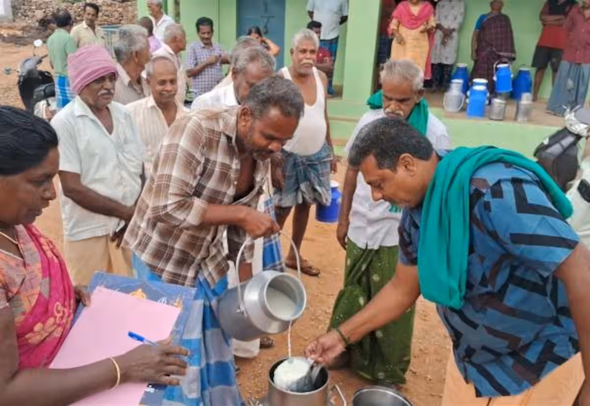  பால் கொள்முதல் விலை உயர்த்த கோரி விவசாயிகள் நுாதன போராட்டம்