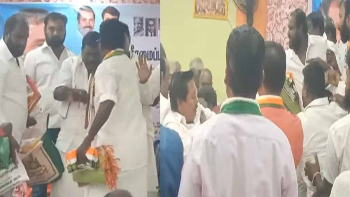 சால்வை போடுவதில் மல்லுக்கட்டு... கோஷ்டி மோதலை கைவிடாத காங்கிரஸ்