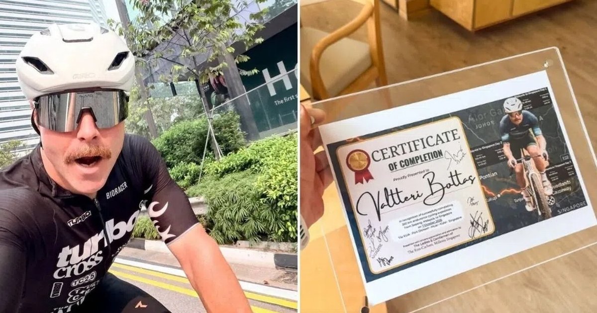 மலேசியாவிலிருந்து சிங்கப்பூருக்குச் சைக்கிளில் வந்த எஃப்1 ஓட்டுநர் வால்டெரி போட்டாஸ்