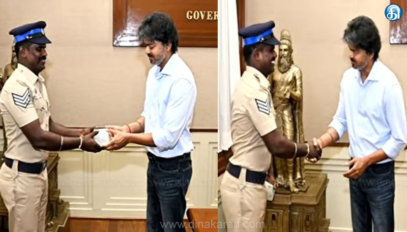 காரின் மேற்கூரையில் தொங்கியபடி கடத்தல்காரர்களை விரட்டிப் பிடித்த தலைமை காவலர்: முதல்வர் விஜய் நேரில் பாராட்டு!